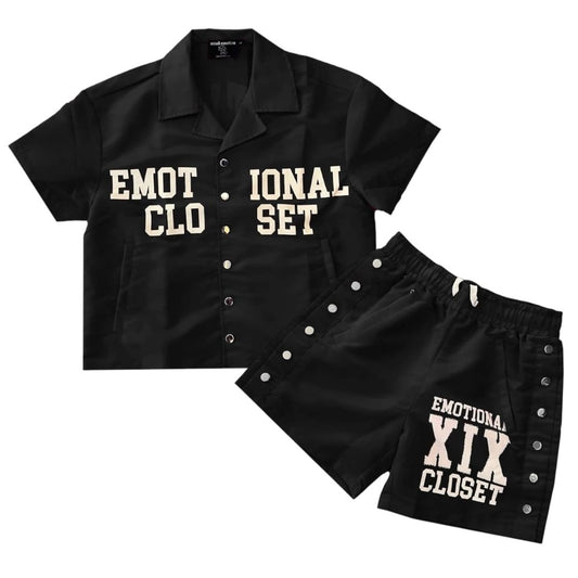 Mixed Emotion Backyard Shirt & Short Nylon Set (Black)