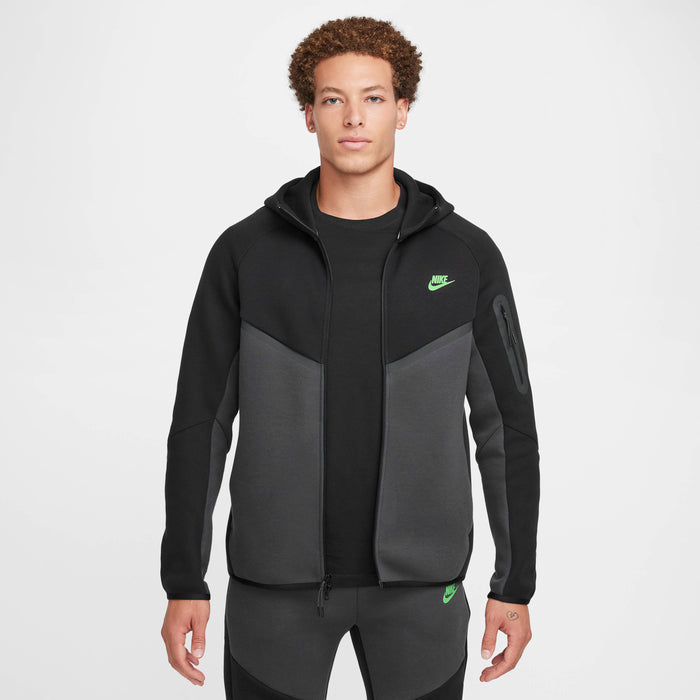 Nike Tech Fleece Full Zip Hoodie & Joggers Set Black/Anthracite/Green Strike 2025