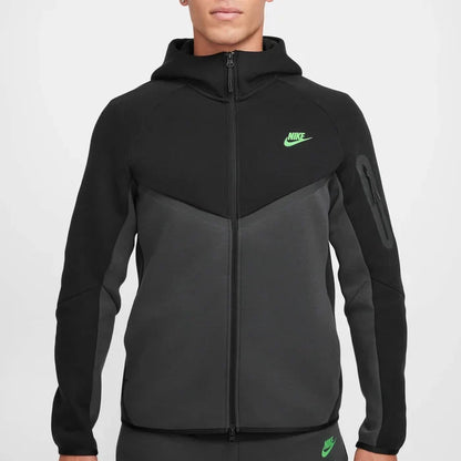 Nike Tech Fleece Full Zip Hoodie & Joggers Set Black/Anthracite/Green Strike 2025