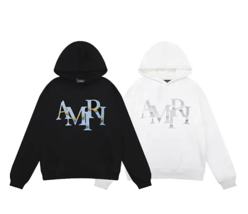 AMIRI Staggered Chrome Logo-Print Hoodie #9237 Black/White