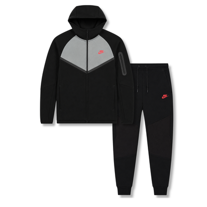 Nike Tech Fleece Full Zip Hoodie & Joggers Set Black/Bright Crimson 2025
