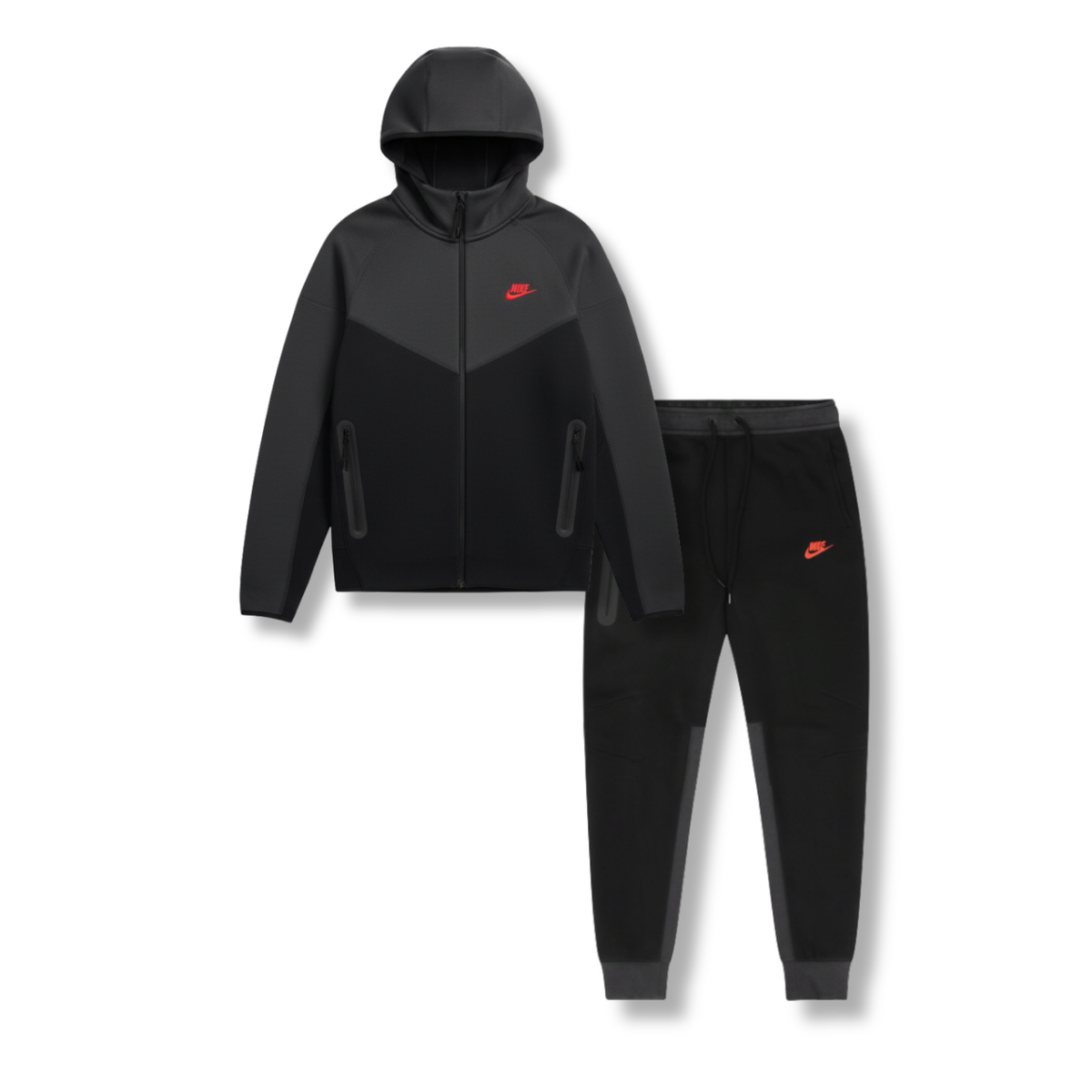 Nike Tech Fleece Full Zip Hoodie & Joggers Set Black/Dark Smoke Grey 2023