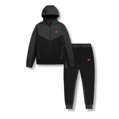 Nike Tech Fleece Full Zip Hoodie & Joggers Set Black/Dark Smoke Grey 2023