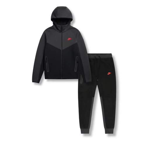 Nike Tech Fleece Full Zip Hoodie & Joggers Set Black/Dark Smoke Grey 2023