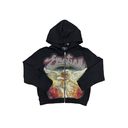 Mixed Emotions Acid Wash Rhinestone Hoodie Black